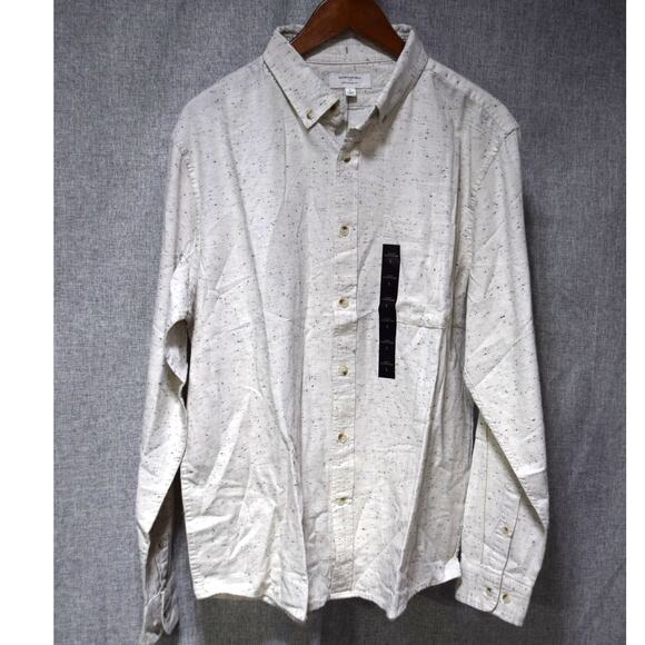 Banana Republic Untucked Fit Long Sleeve Button-Down Shirt White Speckled Size L - Picture 1 of 4